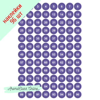 Наклейки с цифрами на фиолетовом фоне 96 шт 13 мм матовая бумага