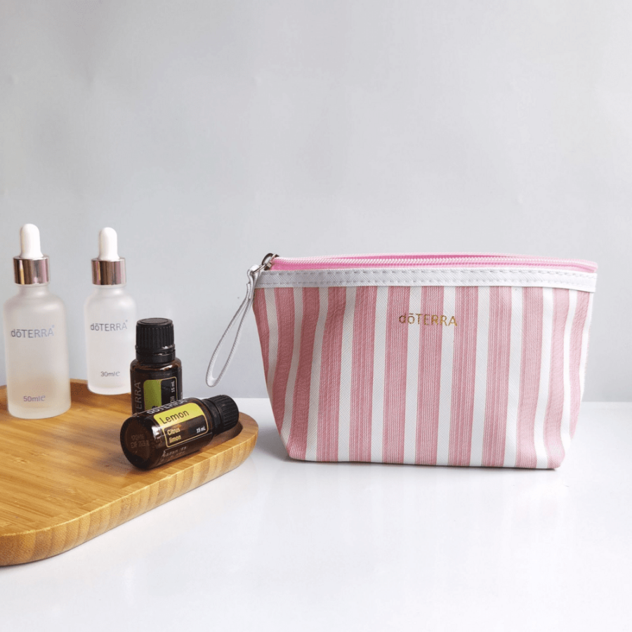 Аромакосметичка для флаконов и роллеров, на 10 ячеек, с логотипом doTERRA, в голубую полоску