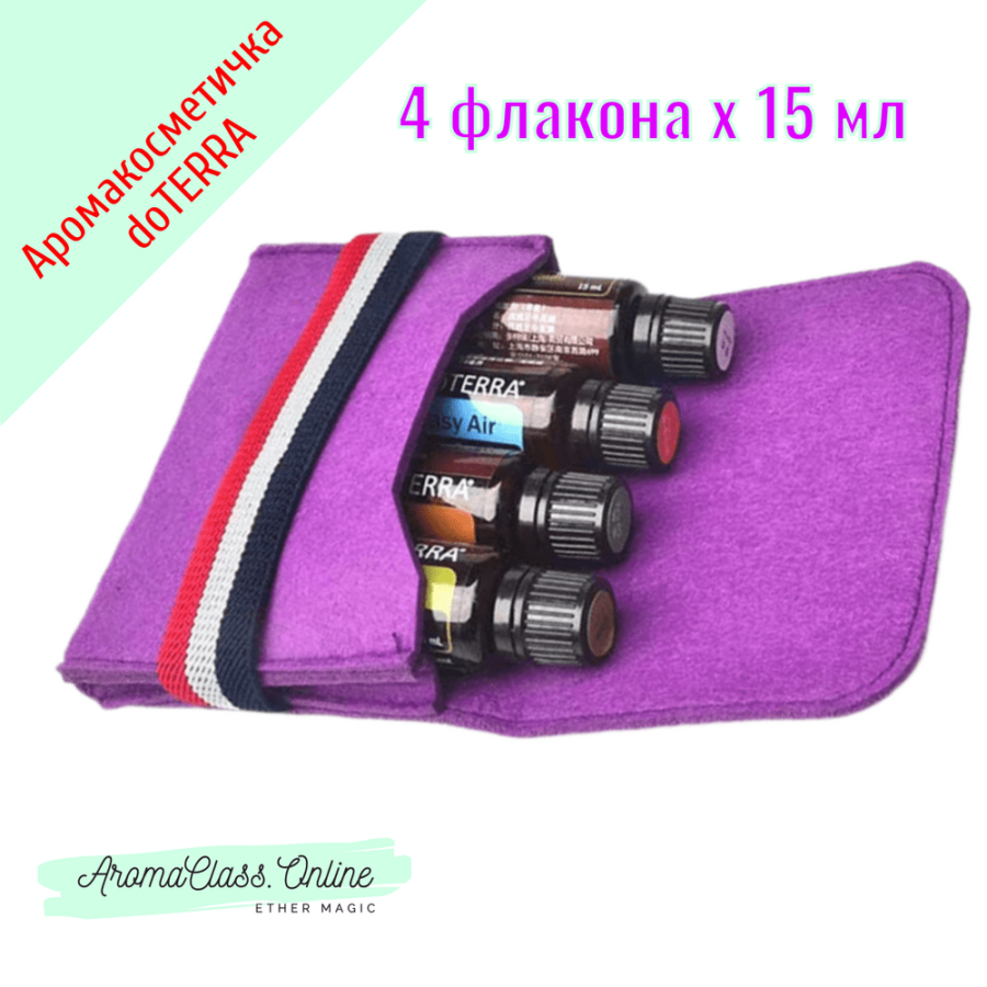 Аромакосметичка для флаконов и роллеров, малиновый фетр, с логотипом doTERRA