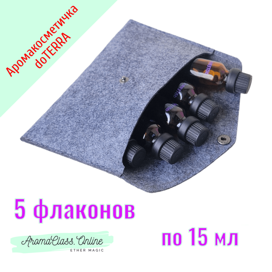 Аромакосметичка, для флаконов и роллеров. с логотипом doTERRA темно-серый войлок
