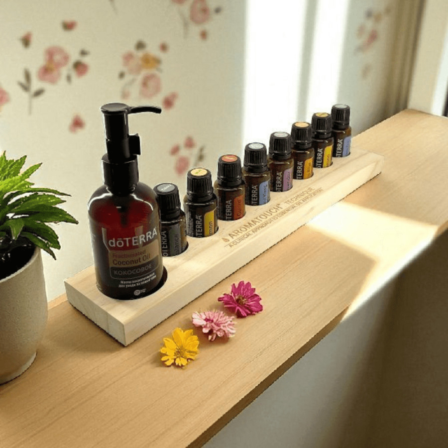 Подставка деревянная 9 ячеек для набора Ароматач AromaTouch, с логотипом