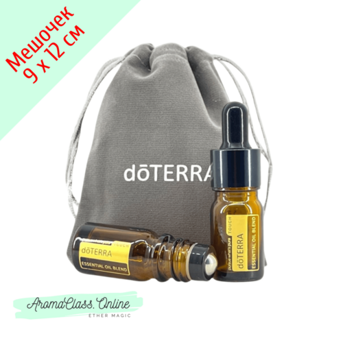 Мешочек подарочный, 9×12 см, с логотипом doTERRA, серый велюр