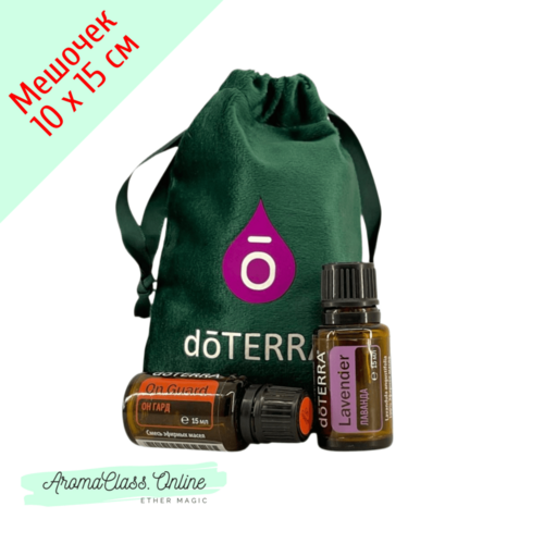 Мешочек подарочный, 10х15 см,  с логотипом doTERRA, зеленый бархат