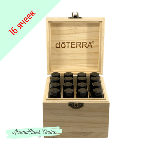 Шкатулка деревянная, на 16 ячеек, для роллеров 10 мл. с логотипом doTERRA