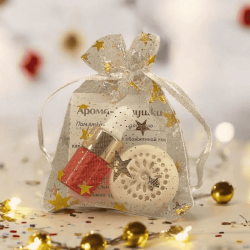 Подарочный набор, мешочек 7х9см, белый с золотыми звездами + ладанка + пипетка 1 мл