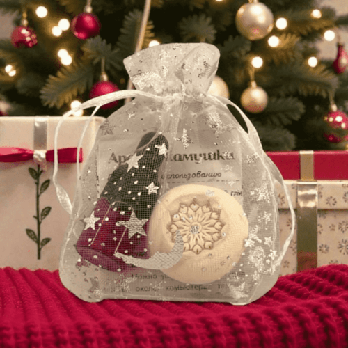 Подарочный набор, мешочек 7х9см, белый с серебряными звездами + ладанка + пипетка 1 мл