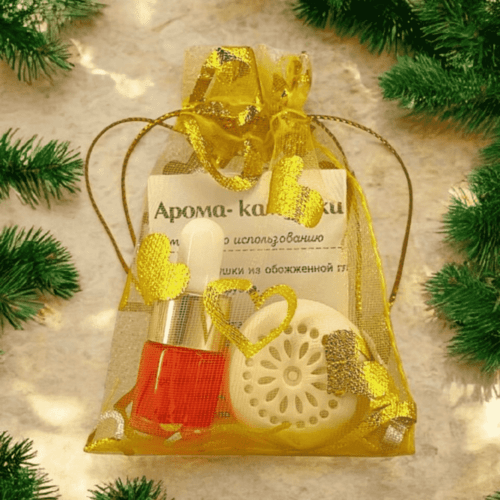 Подарочный набор, мешочек белый с золотыми сердечками + ладанка + пипетка 1 мл