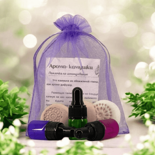 Подарочный набор, мешочек 10х12см, фиолетовый + ладанка 3шт + пипетка 1 мл