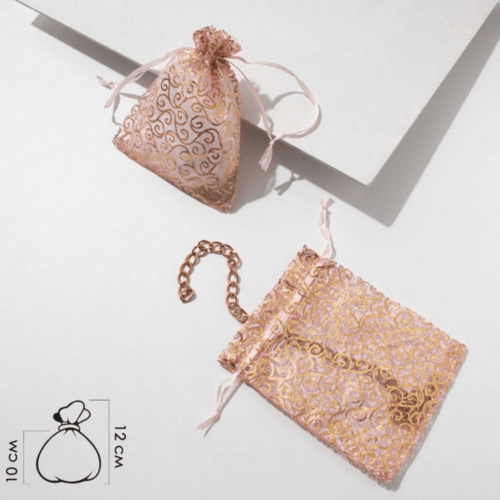 Мешочек подарочный, цвет розовый с золотом размер 10 х 12 см материал органза